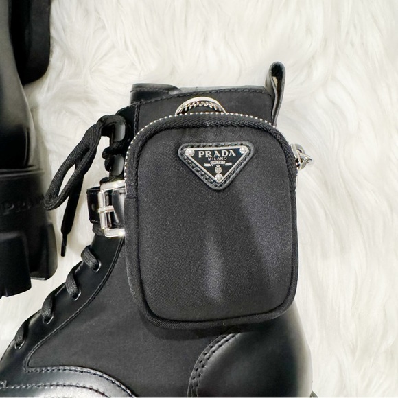 Prada Leather Zip Pocket Combat Booties - Picture 3 of 14